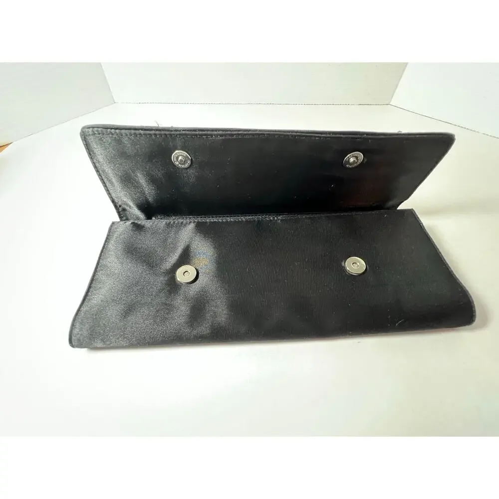 Aldo Formal Satin Clutch Shoulder Bag Black Pleated with Silver Chain